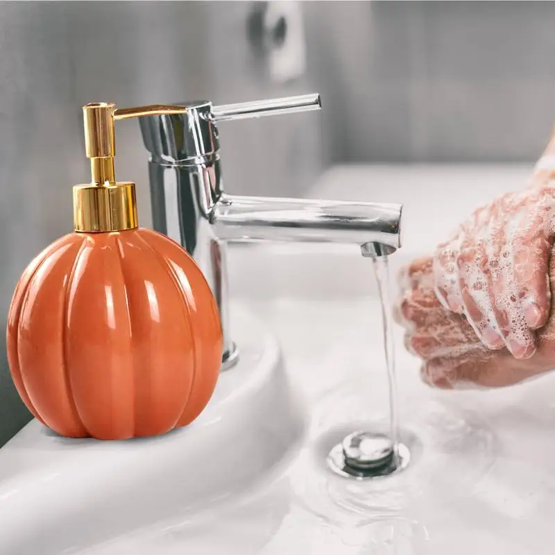 Hand Soap Dispenser for Bathroom Pumpkin Shape Press Type Travel Ceramics Pump Bottle Bathroom Countertop Shower Dispensers for