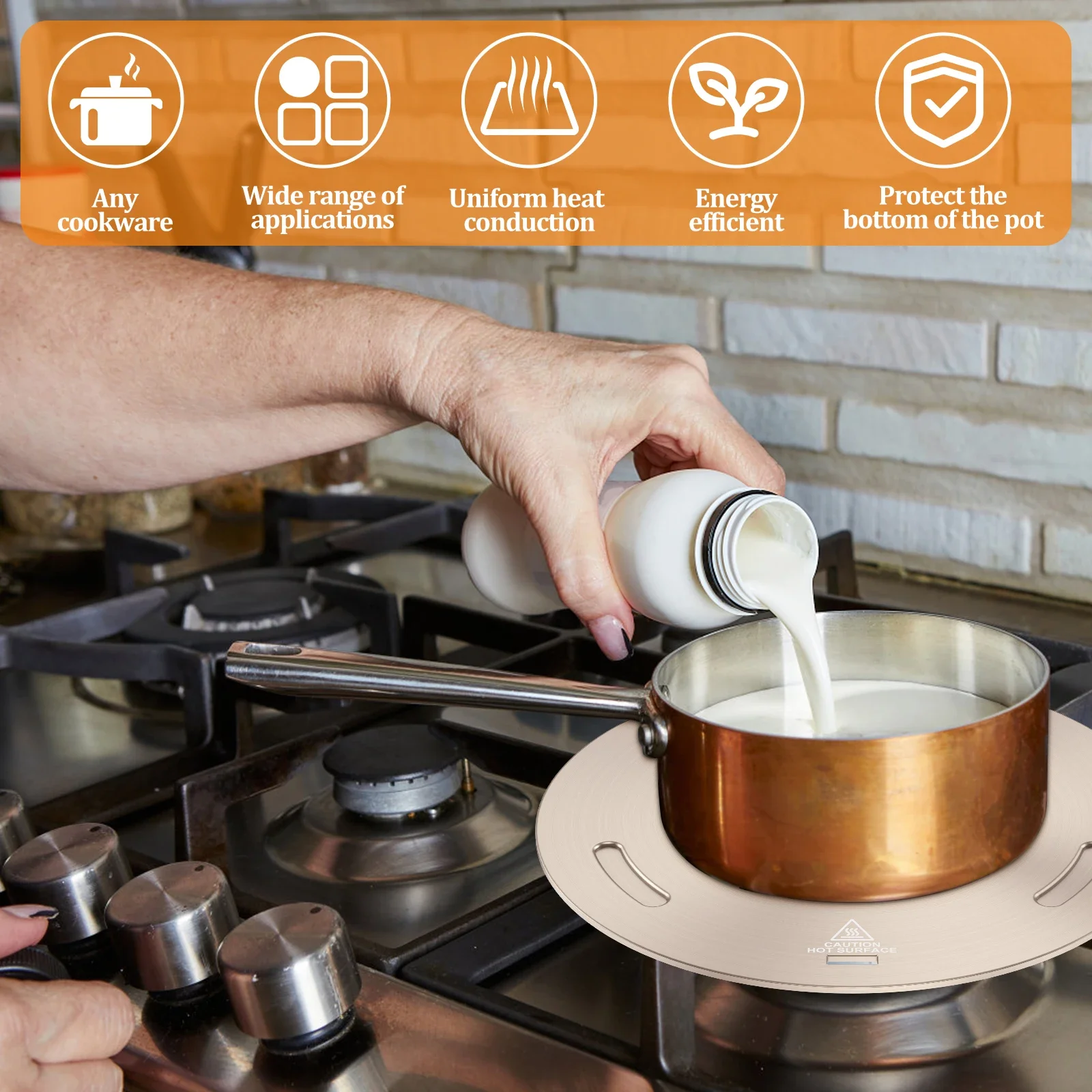 Stainless Steel Heat Conduction Plate for Gas Stove Portable Heat Diffuser with Removable Handle Induction Adapter Plate
