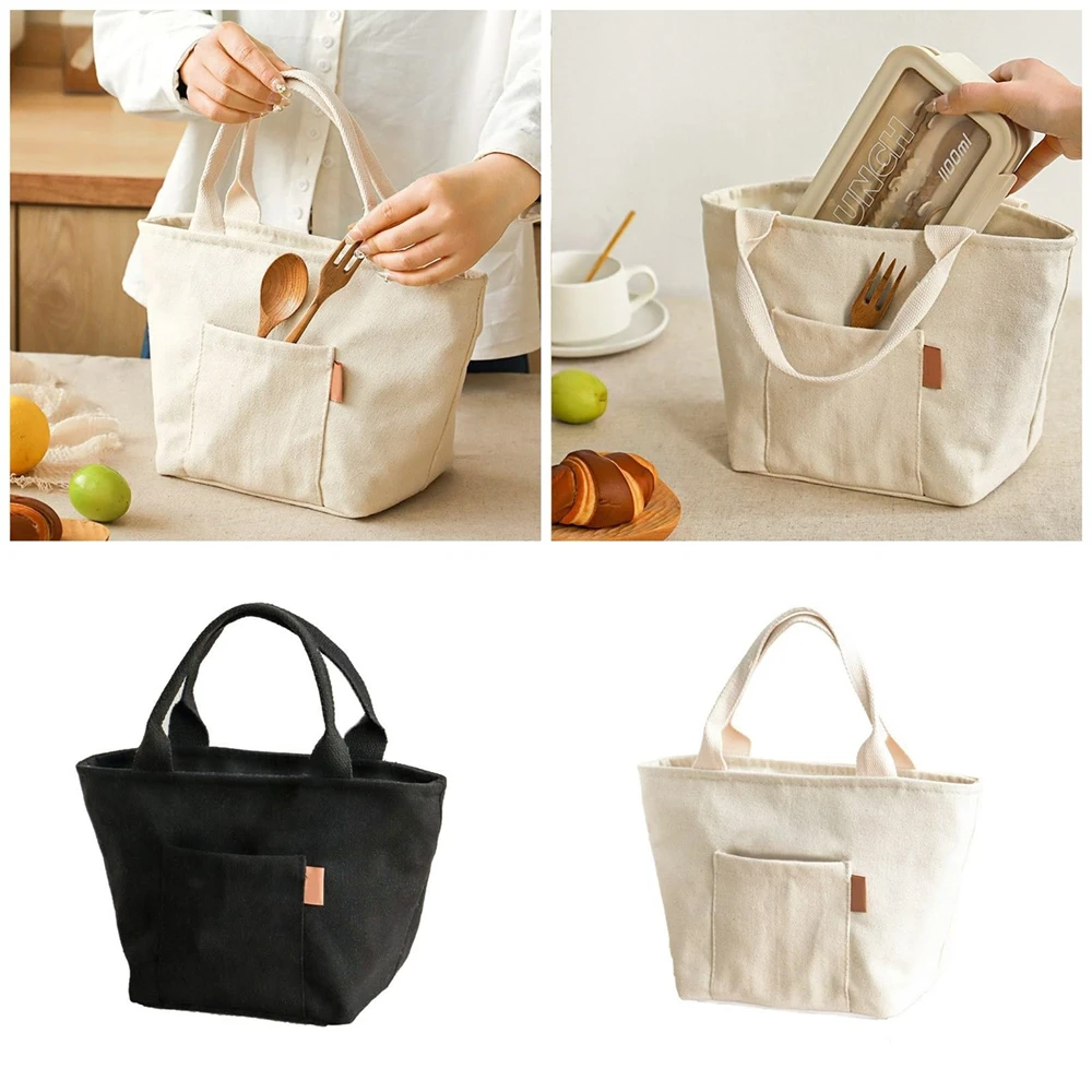 1pc Insulated Lunch Bag Large Capacity Versatile Canvas Lunch Bag with Zipper Reusable Portable Storage Tote for School Picnic