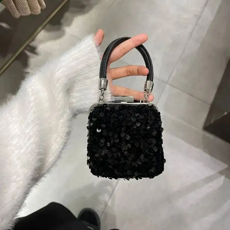 Bloom Beading Black Mini Y2k Women Vintage Handle Chic Messenger Hand Wallet Female Retro Square Bag Purse Aesthetic