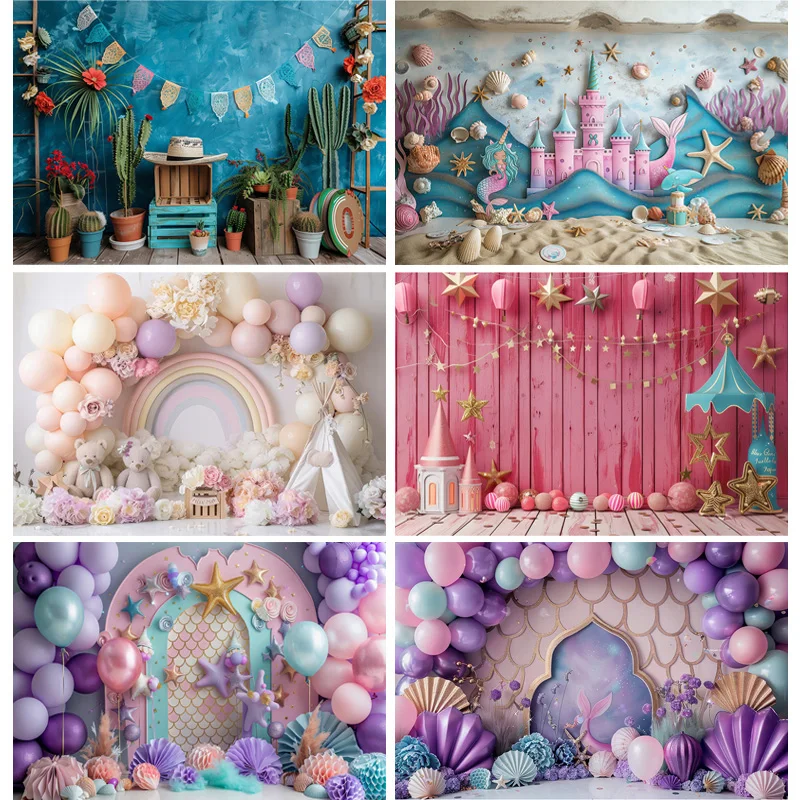 

Happy Birthday Party Photography Backdrop Baby Shower Newborn Portrait Colorful Balloon Arch Decor Photo Studio Background AR-12