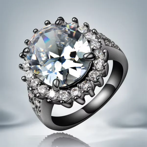 Новое женское черное кольцо с пистолетом и большим белым, синим, красным, розовым камнем, обручальное кольцо принцессы, модный подарок для вечеринки для женщин, распределение