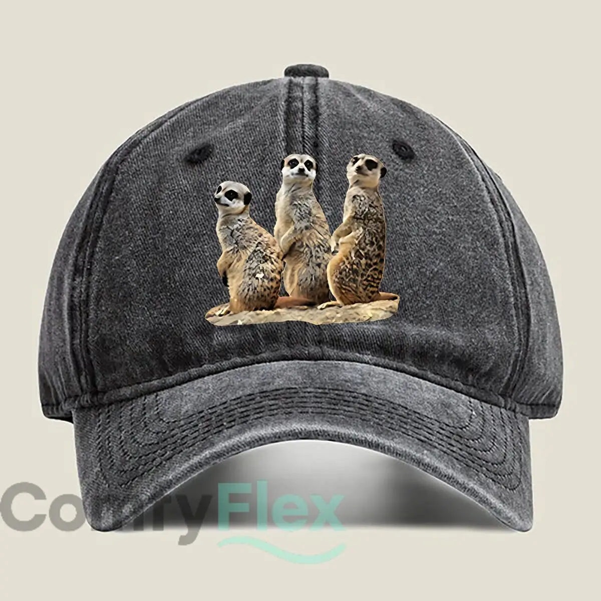 Meerkat Trio Wildlife Fandom, Spreading Cute Vibes Washed Baseball Cap Outdoor For Womens Unisex Female Fashion Dad Hat Hip Hop