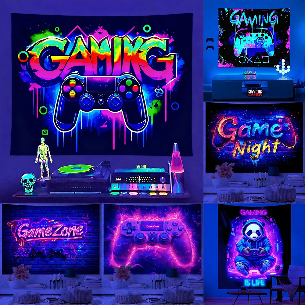 Glow-in-the-Dark Gaming Wall Tapestries UV Reaction Tapestry Background Decoration Wall Hanging Bedroom Party Decoration