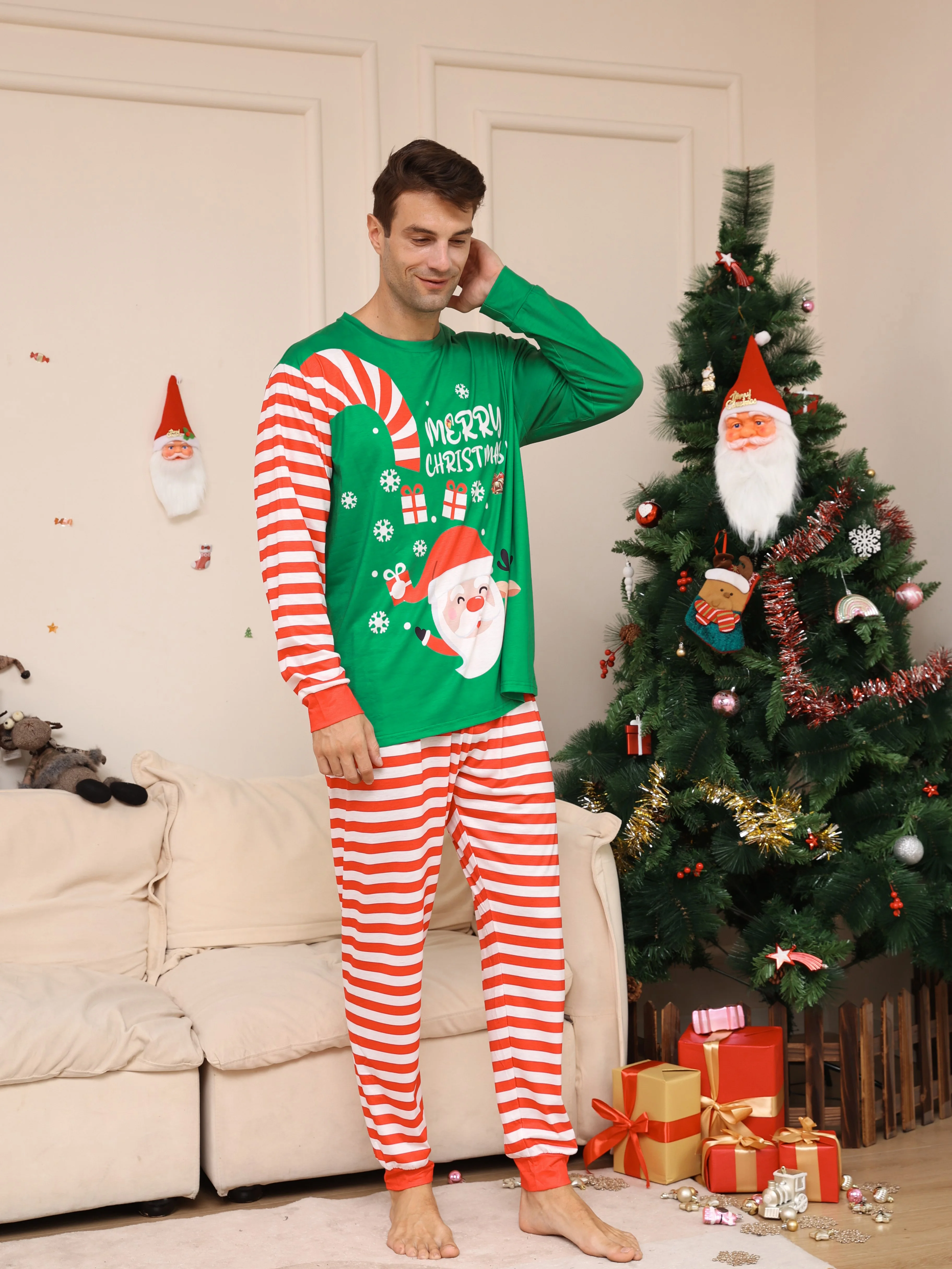 Conjunto de pijama masculino de Natal – Qualidade Superior, Tecido Ultra Macio com Estampos Festivais de Papai Noel