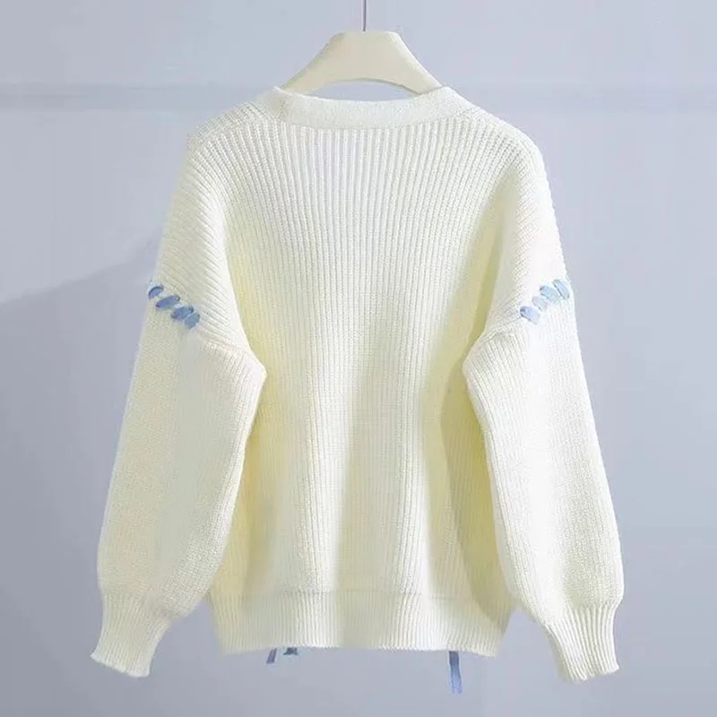 Femmes pull fille collège Style amour papillon sangle tricot Cardigan pull 2025 printemps automne hiver polyvalent veste tricots