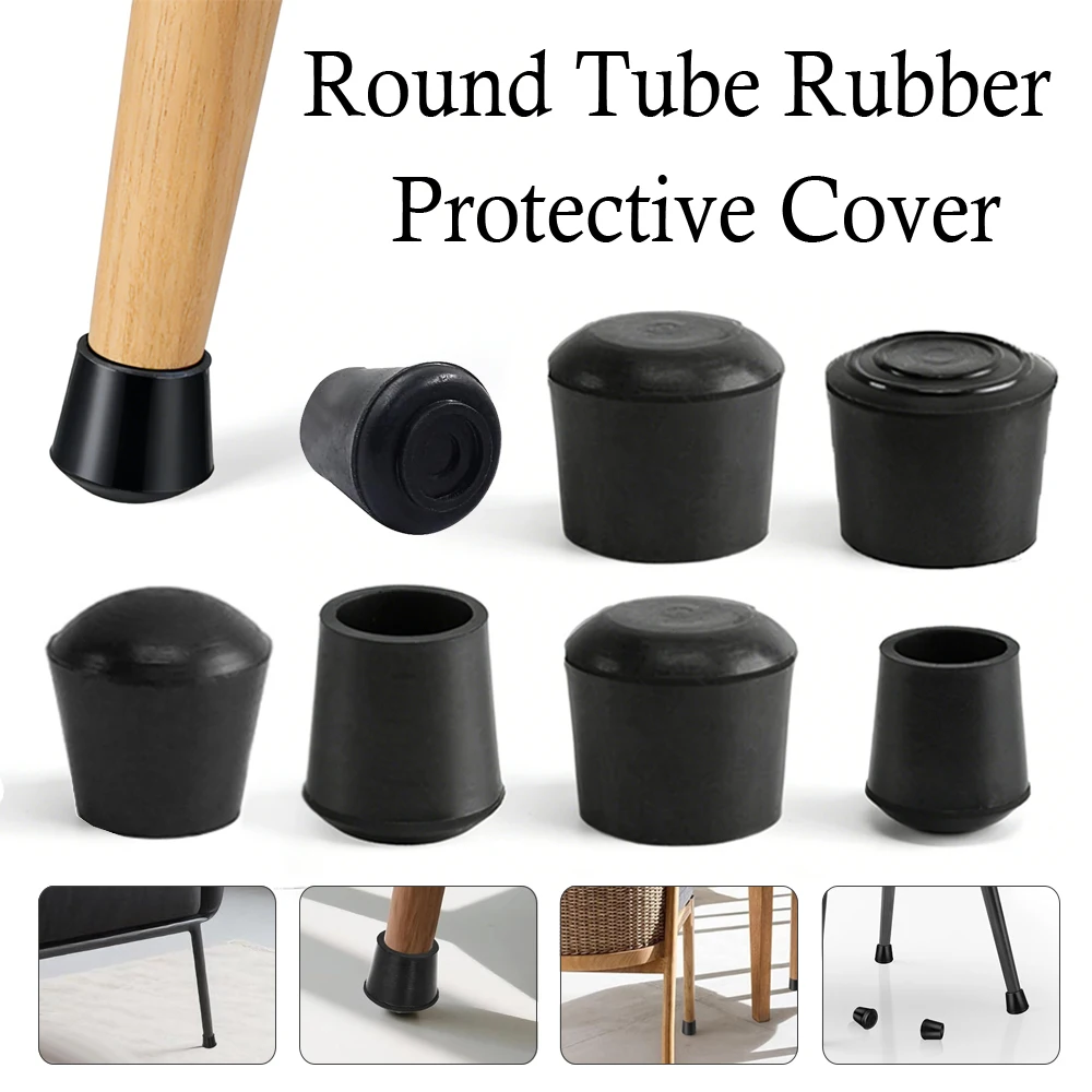 4-24pcs Round Rubber Chair Leg Pad 6mm-32mm Furniture Leg Table End Plug PVC Silent Anti-slip Floor Protection Cap Foot Cover
