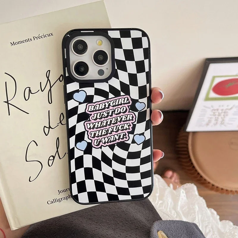 Plaid 2.0 Acrylic Black Border Phone Case Cover for iPhone 11 12 13 14 15 Pro Max Case