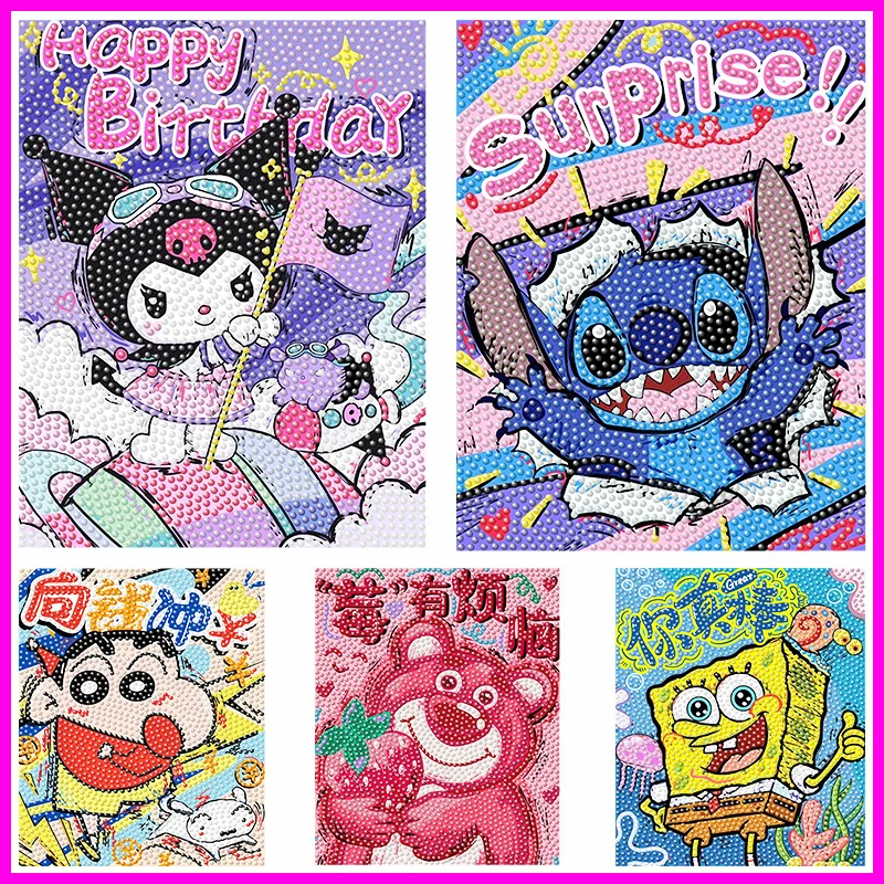 Cartoon Diamond Painting DIY Children's Handmade Diamond Sticker with Frame Stitch Kuromi Birthday Gift Diamond Embroidery