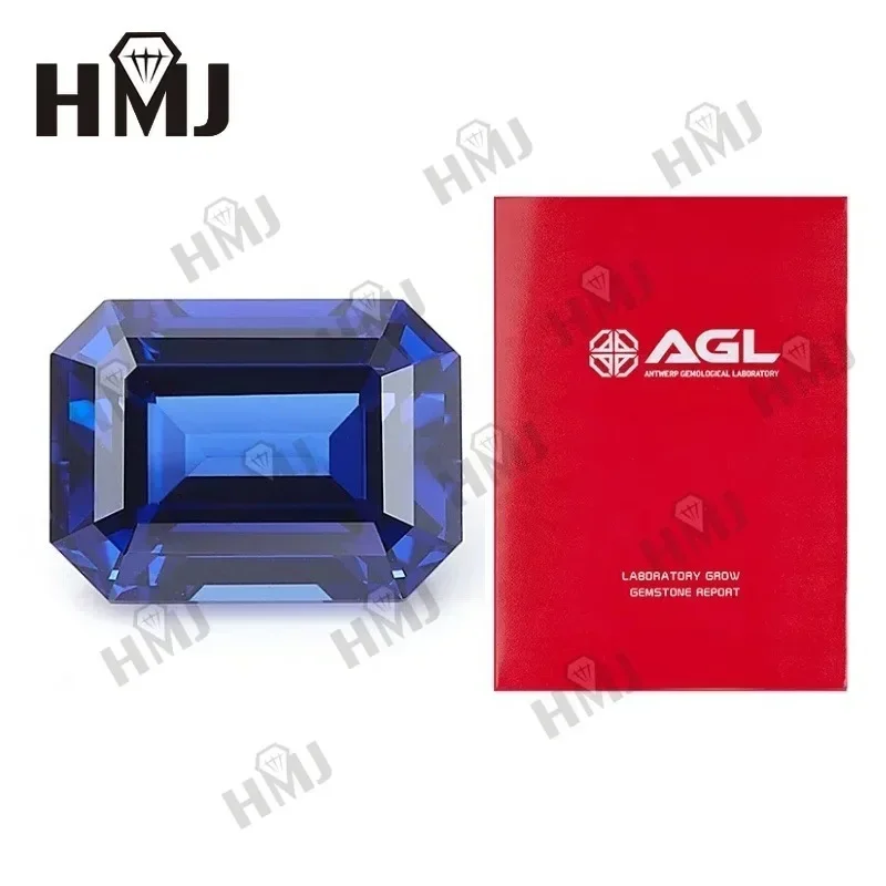 Lab Grown Sapphire Brilliant Emerald Cut Royal Blue Stone with AGL Certificate for Charms Diy Jewelry Making Selectable