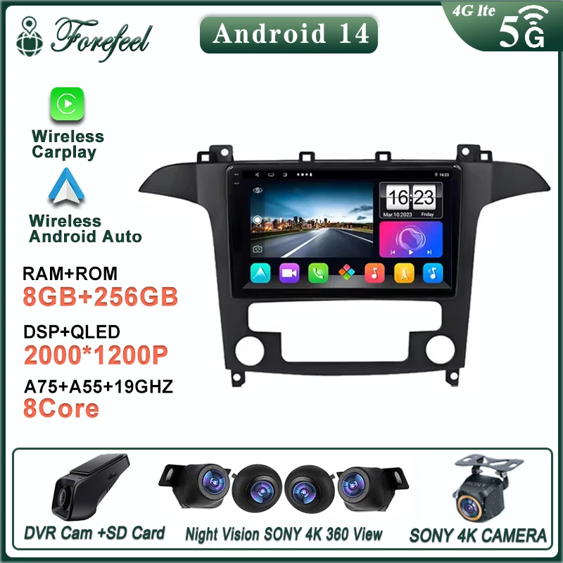 

Car Radio Android 14 For Ford S-MAX S MAX 1 2006 - 2015 Multimedia Navigation GPS Stereo Head Unit Video Player QLED Screen Dash