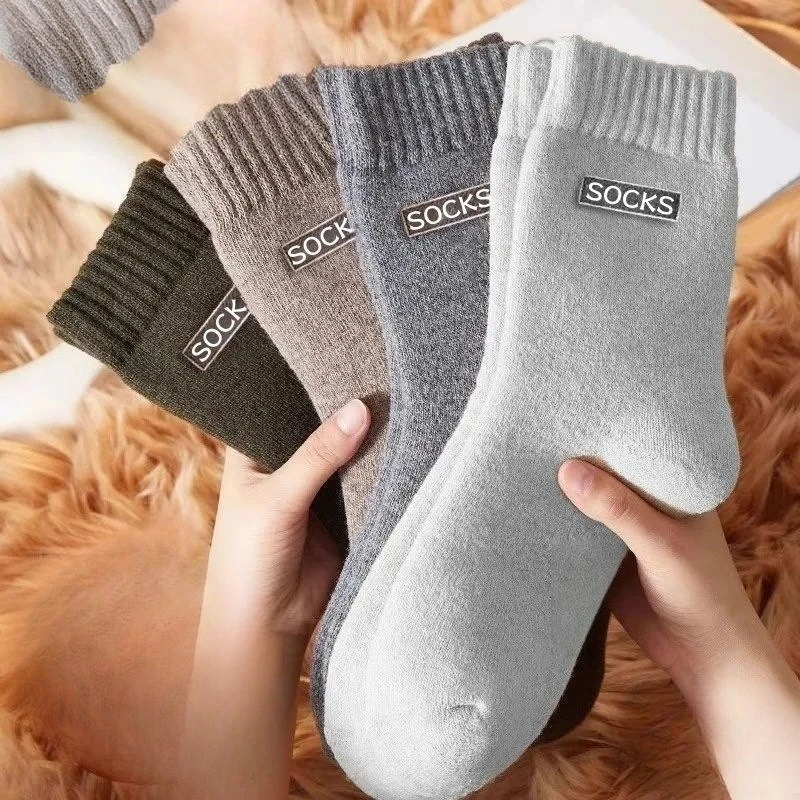 5 Pairs Men Fall Winter Thick Warm Crew Socks,Assorted Thermal Socks,Cold-Proof Anti-Freeze Business Casual Solid Socks