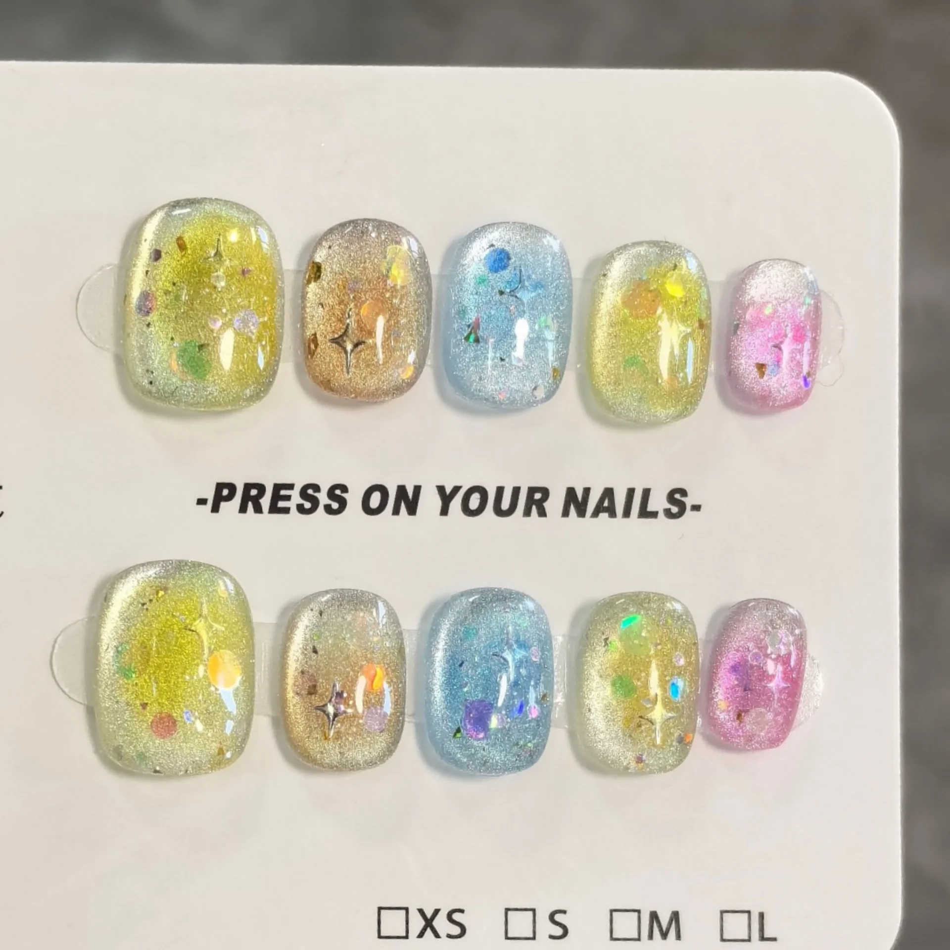 

10pcs Gradient Cat's Eye Handmade Press on Nails Art Sweet Colorful Nails Tips Star Design Fake Nail Sets Finished False Nail