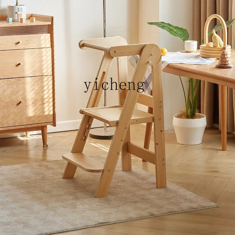 Learning Tower Montessori Baby Step Wash Stool Foldable Solid Wood Children's Footstool With Handrail Handwashing Stool