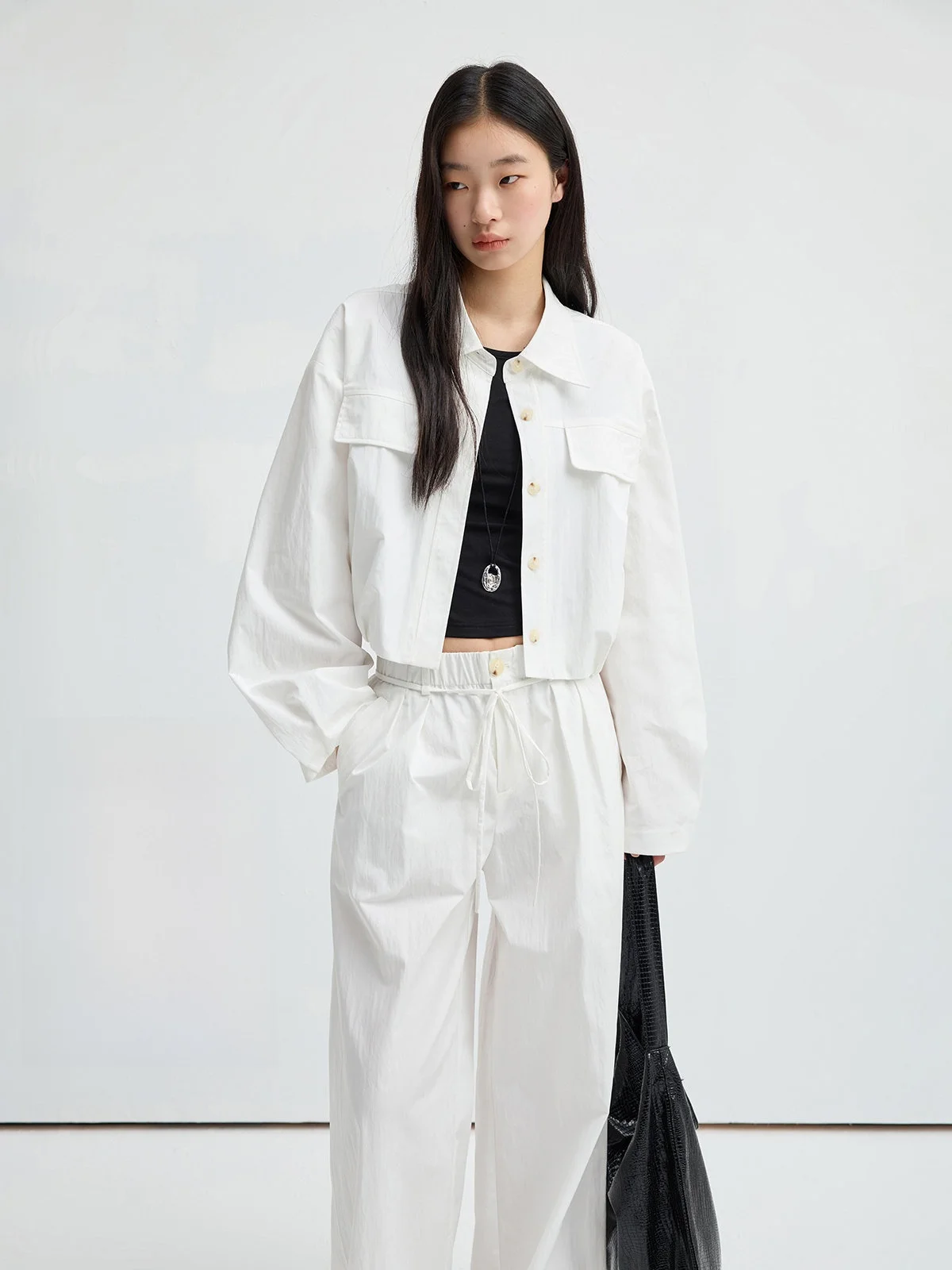 

JUSLIN Simple irt Sle ort Jaet Outerwear Bloomer Hem Loose Fit Cotton Nylon Blend Youth Women's Spring Button up Coat