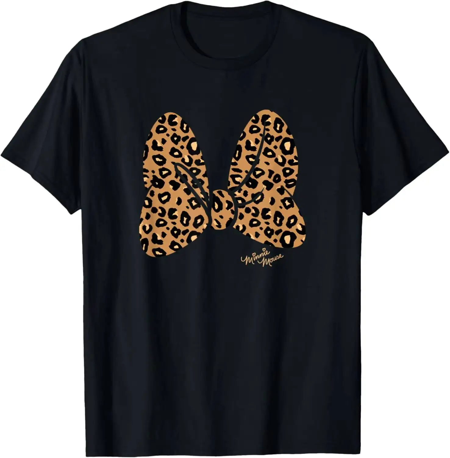 Minnie Mouse Classic Leopard Print Bow Summer Short-Sleeved Breathable Sweat-Wicking Versatile Fashion T-Shirt For 100% Cotton