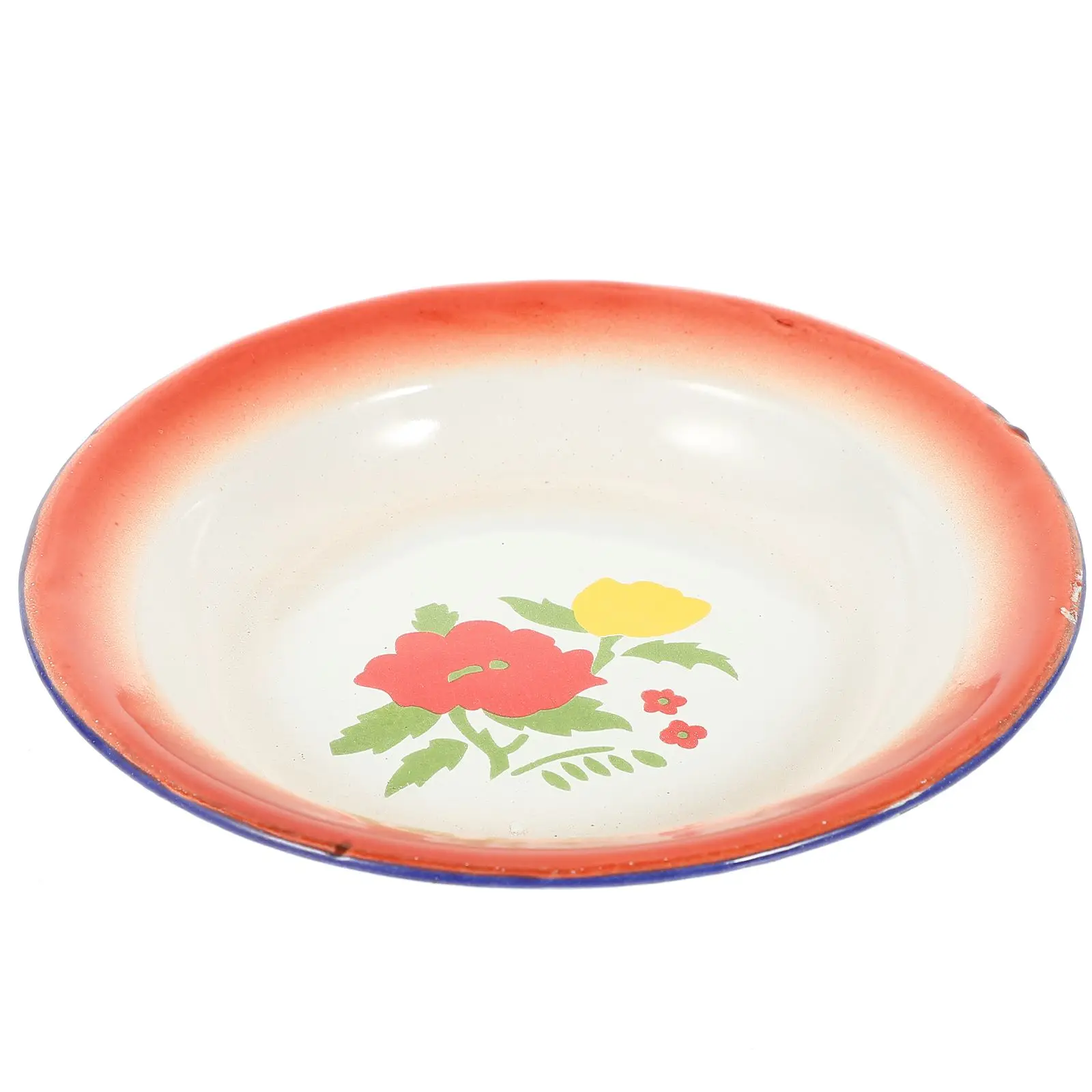 

Enamel Plate Vintage Style Flower Pattern Red Color Wash Fruit Store Food Gift Hotel Restaurant Bar Picnic Serving Snacks