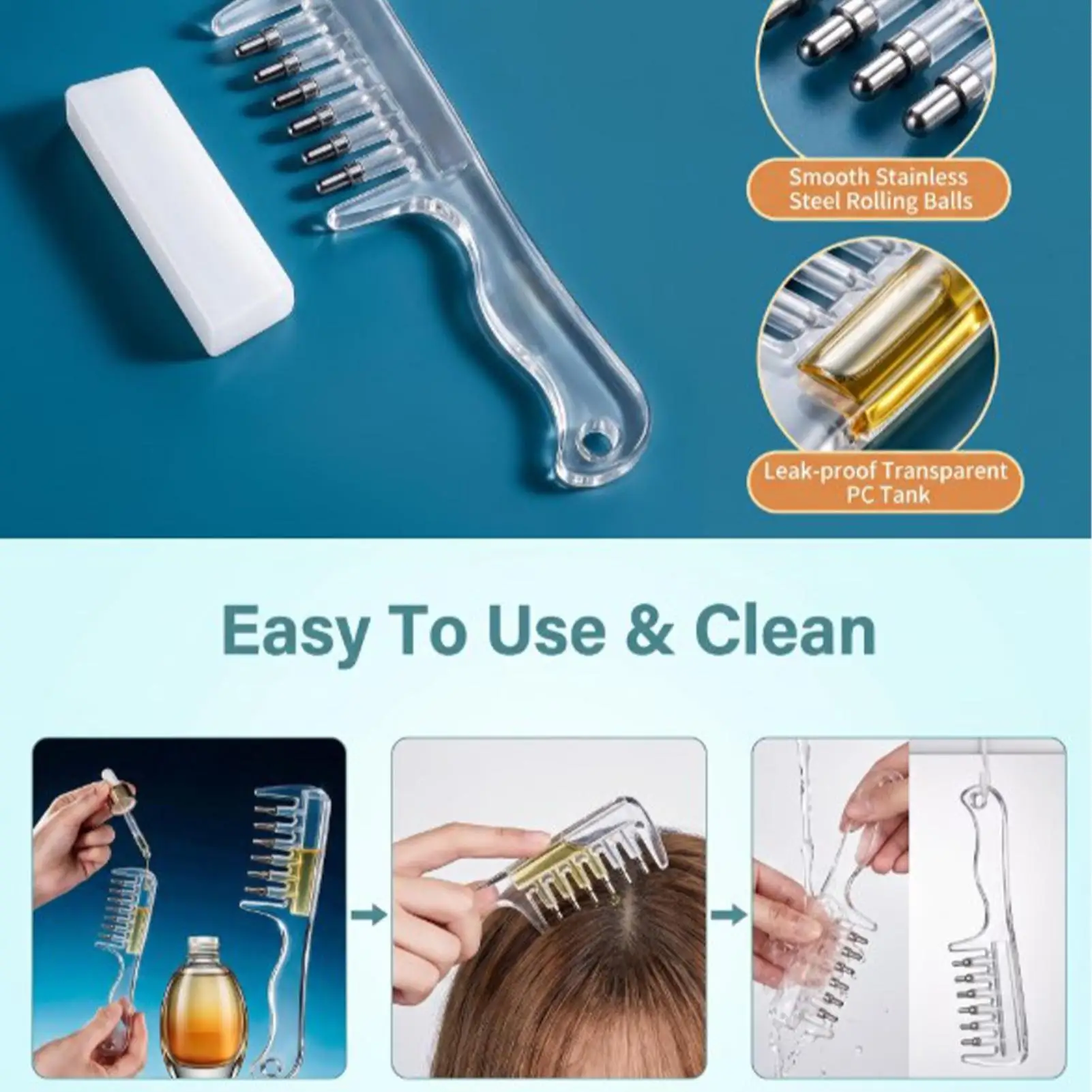Scalp Oil Applicator Precision Comfortable Leak-Proof Refillable Hair Scalp Massaging Brush Applicator for Bathroom Bedroom