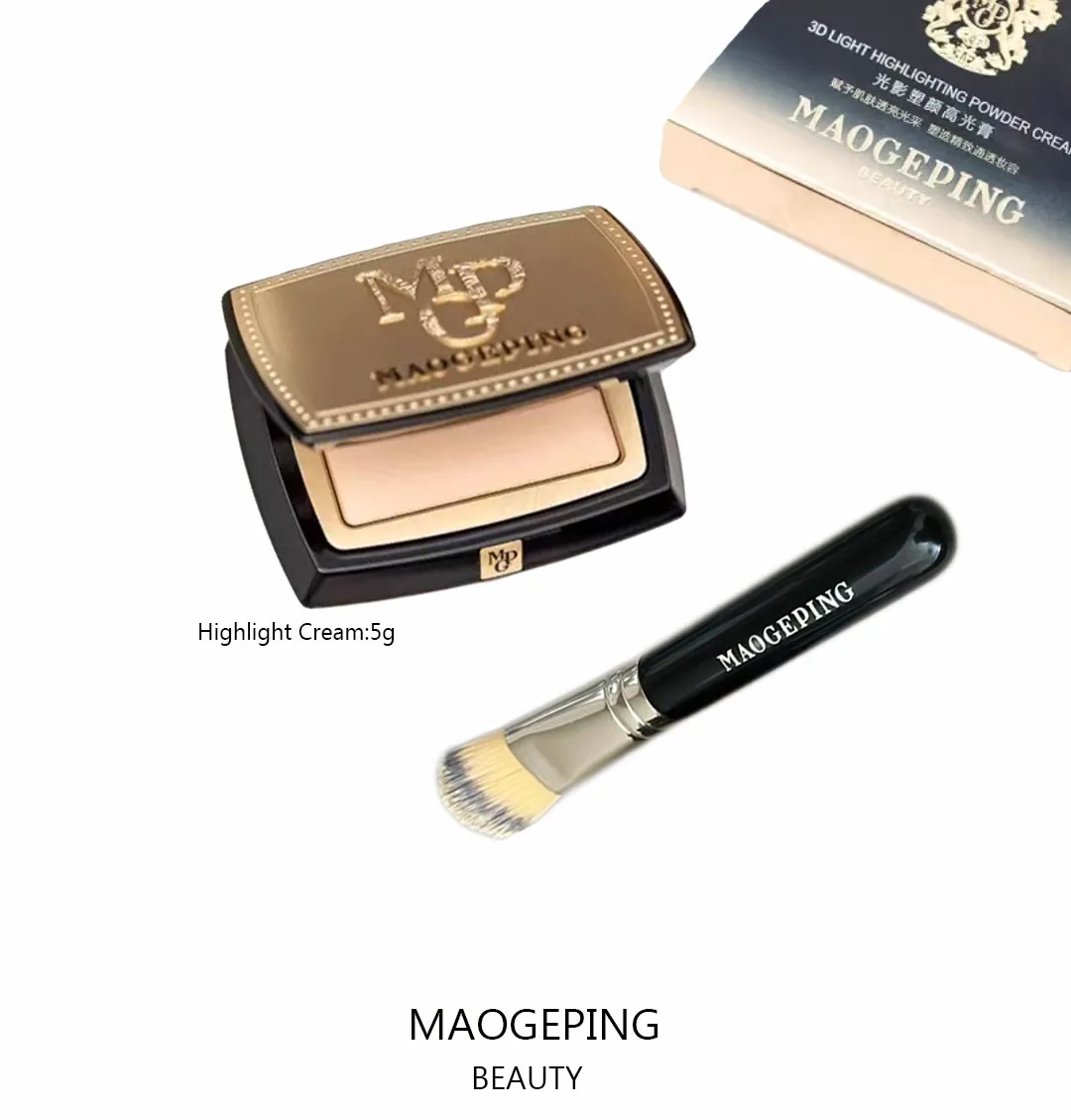 MAOGEPING 3D Light Highlight Cream Shaping Natural High Gloss Powder Cream Light and Shadow Sculpting Brightening 5g Makeup