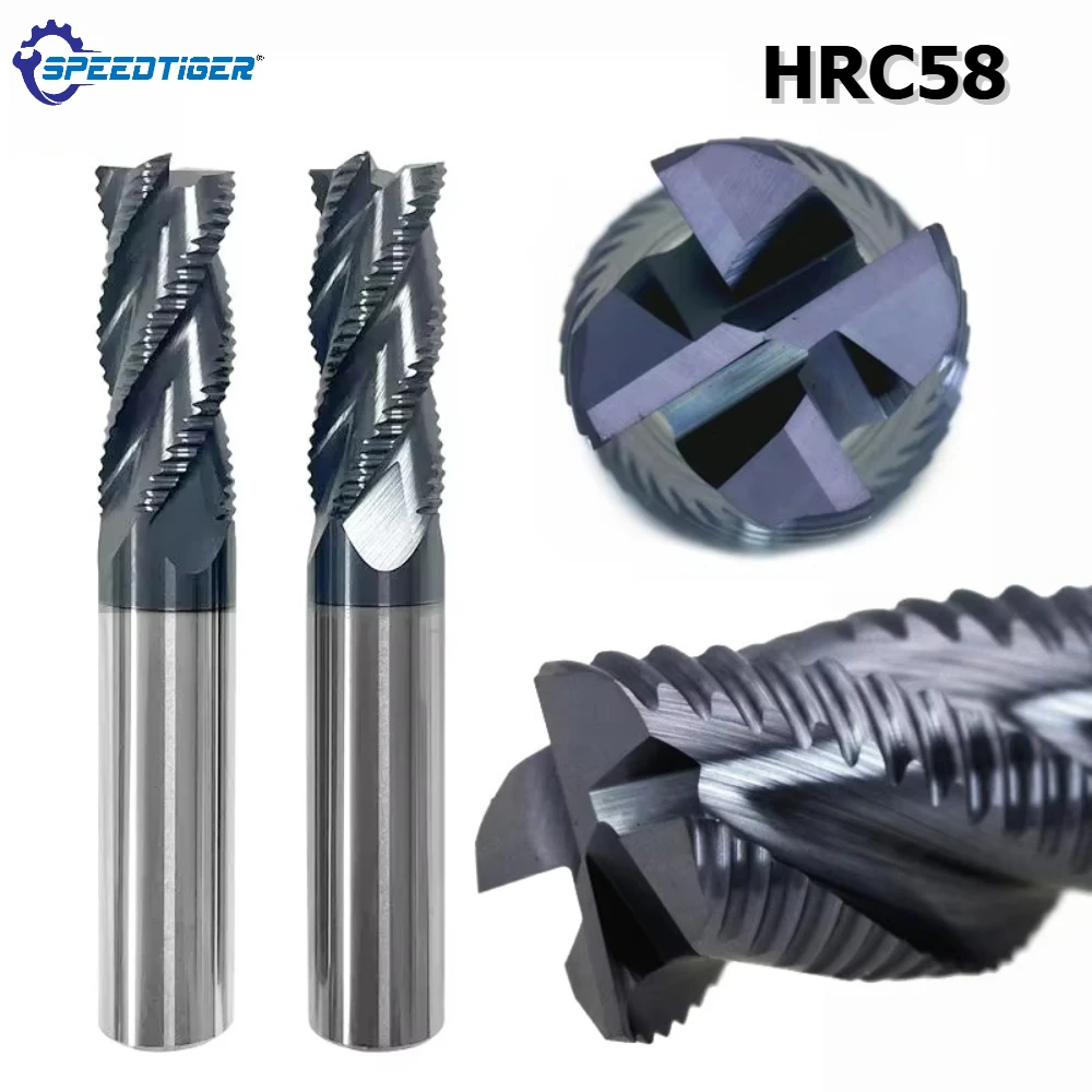 HRC58 Carbide Roughing End Mill 4 Flute CNC Bit For Steel Metal Rough Machining 4mm 5mm 6mm 8mm 10mm 12mm 14mm 16mm 18mm 20mm