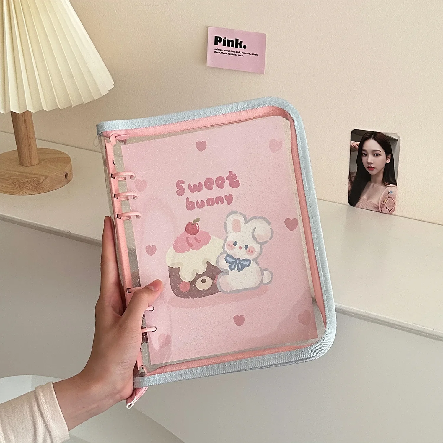 A5 Color Blocking Zipper Kpop Binder Photocards Idol Picture Cartoon Collect Book Postcards Organizer Notebook School Stationery