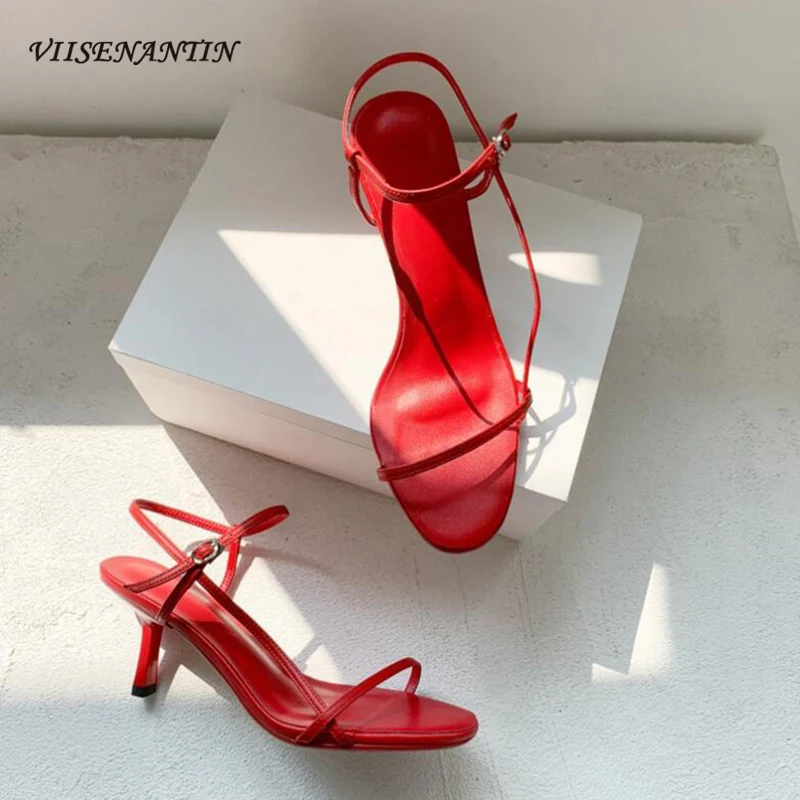 Simple Style Narrow Band Women\'s Sandals 2024 Summer New Open Round Toe Thin High Heel Sexy Ladies  Dress Party Pump Shoes Mujer