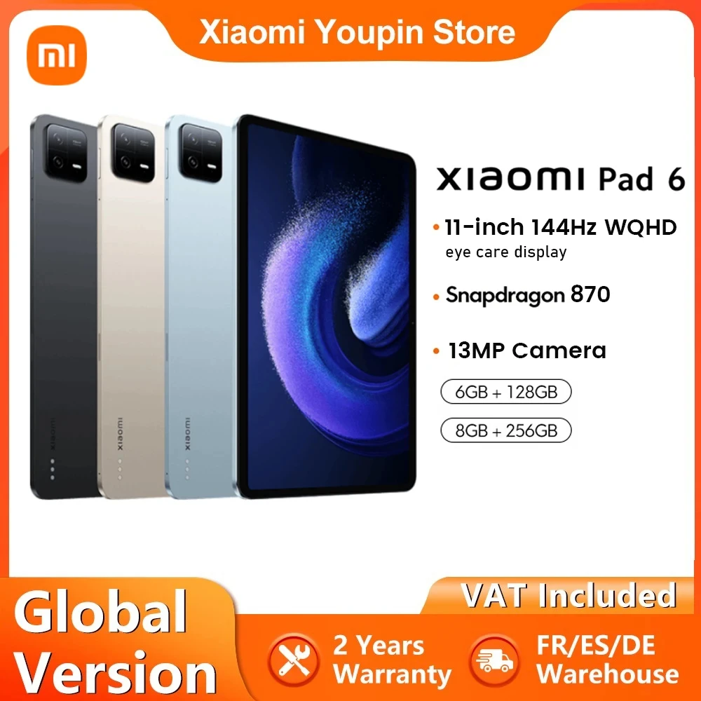 Xiaomi Mi Pad 6 Global Version Snapdragon 870 6 + 128GB/8 + 256GB Tablet Fast Charging 8840mAh Battery 11 ''144Hz Display Bluetooth