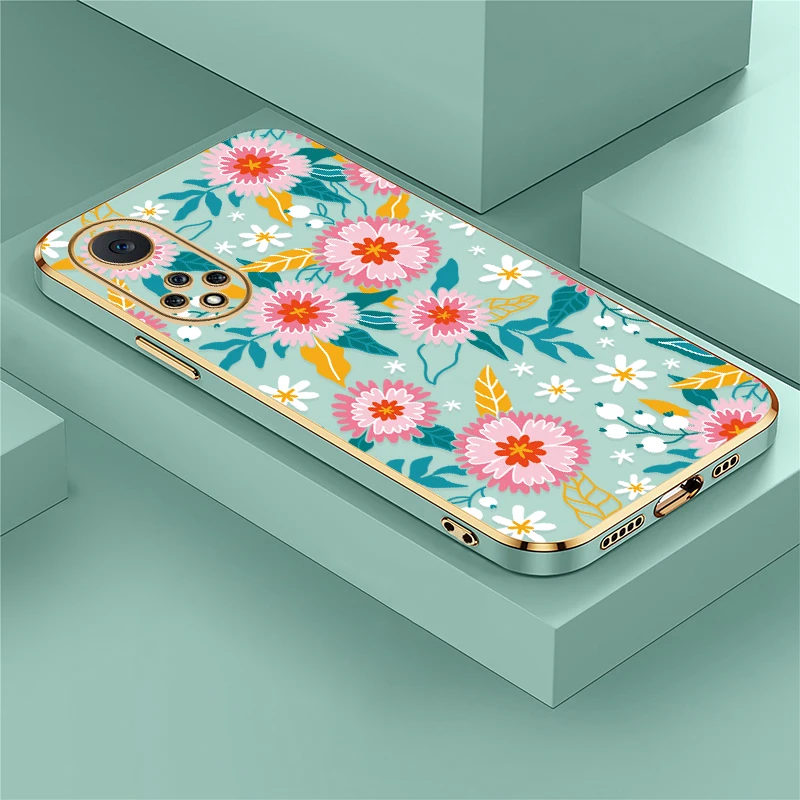 

Plating Silicone Phone Case For Huawei Nova Y70 Plus 5T 5i 9 7i 8i 7 6 SE 3i 4e Luxury Shockproof Soft Flower Print Cover