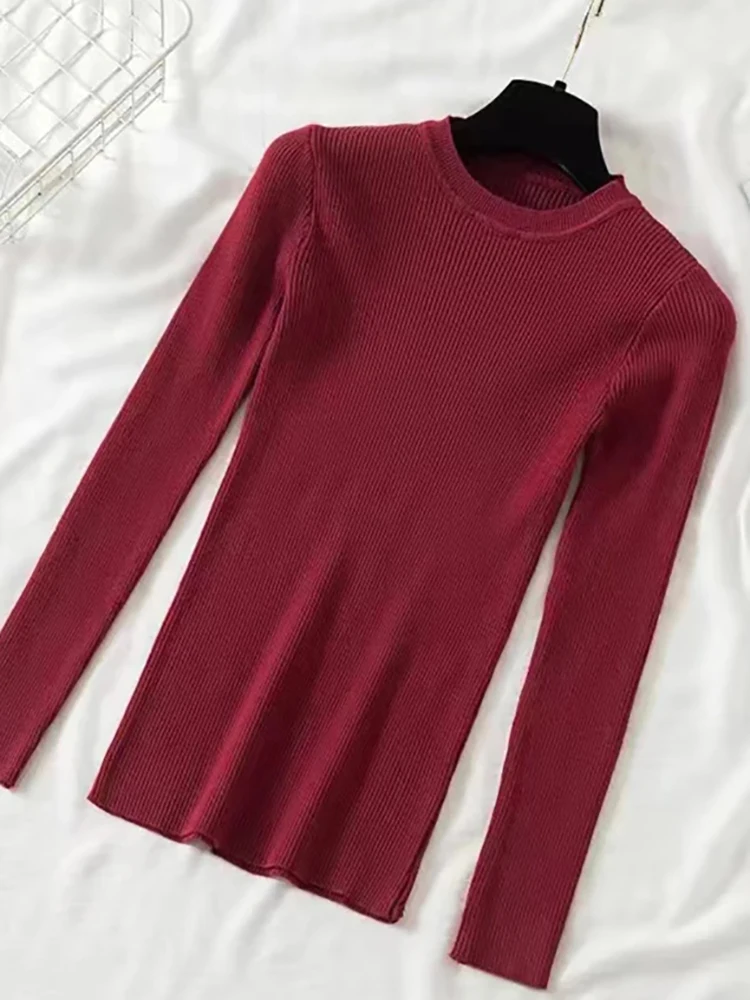 AOSSVIAO 2024 New Women Sweater Autumn Long Sleeve Pullover Basic Top Fashion O Neck Elastic Female Winter Solid Knitted Jumper