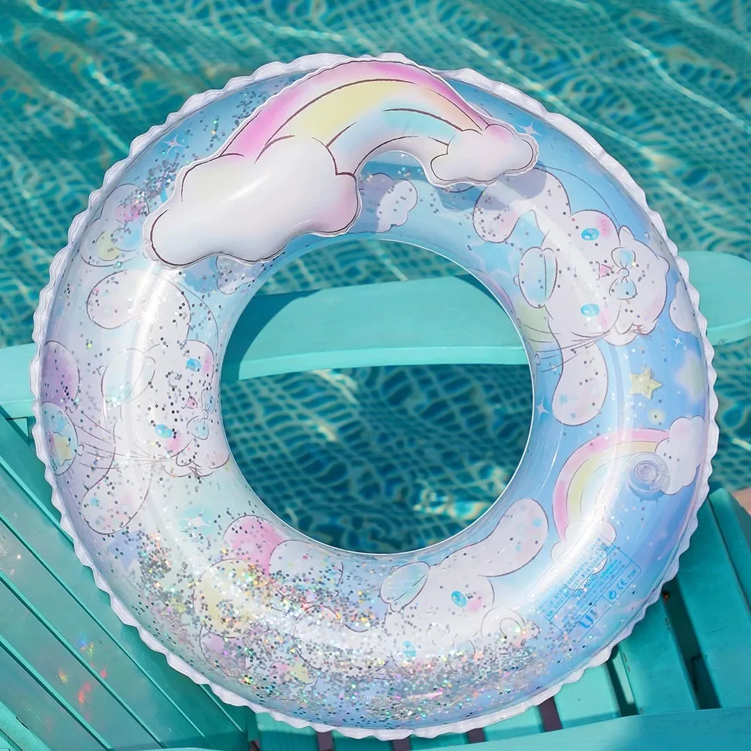 5-9 anos de idade sanrio brinquedo inflável crianças natação círculo braçadeira lomi melodia pvc grosso glitter praia festa decoração presente