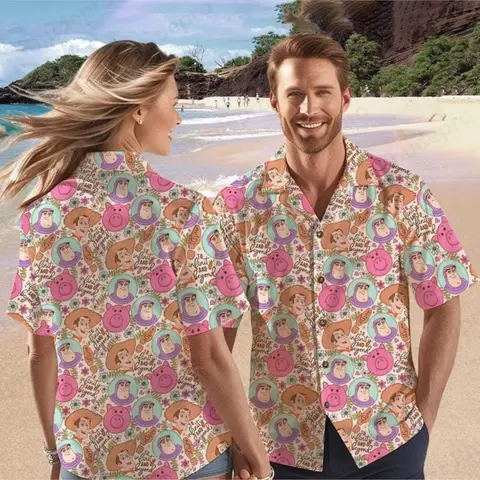 Disney Toy Story Cowgirl Cowboy 2025 Western Country Hawaiian Shirt 3D Print Hip Hop Vintage Men Women Button Short Sleeve Shirt