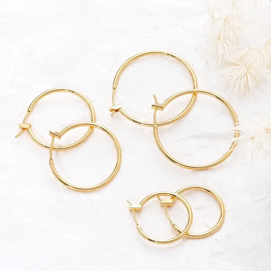 4/6pcs 14K 18K Gold Plated Brass Round Big Circle Earrings Blank Earring Wire Hoops For DIY Jewelry Making Pendants Connectors