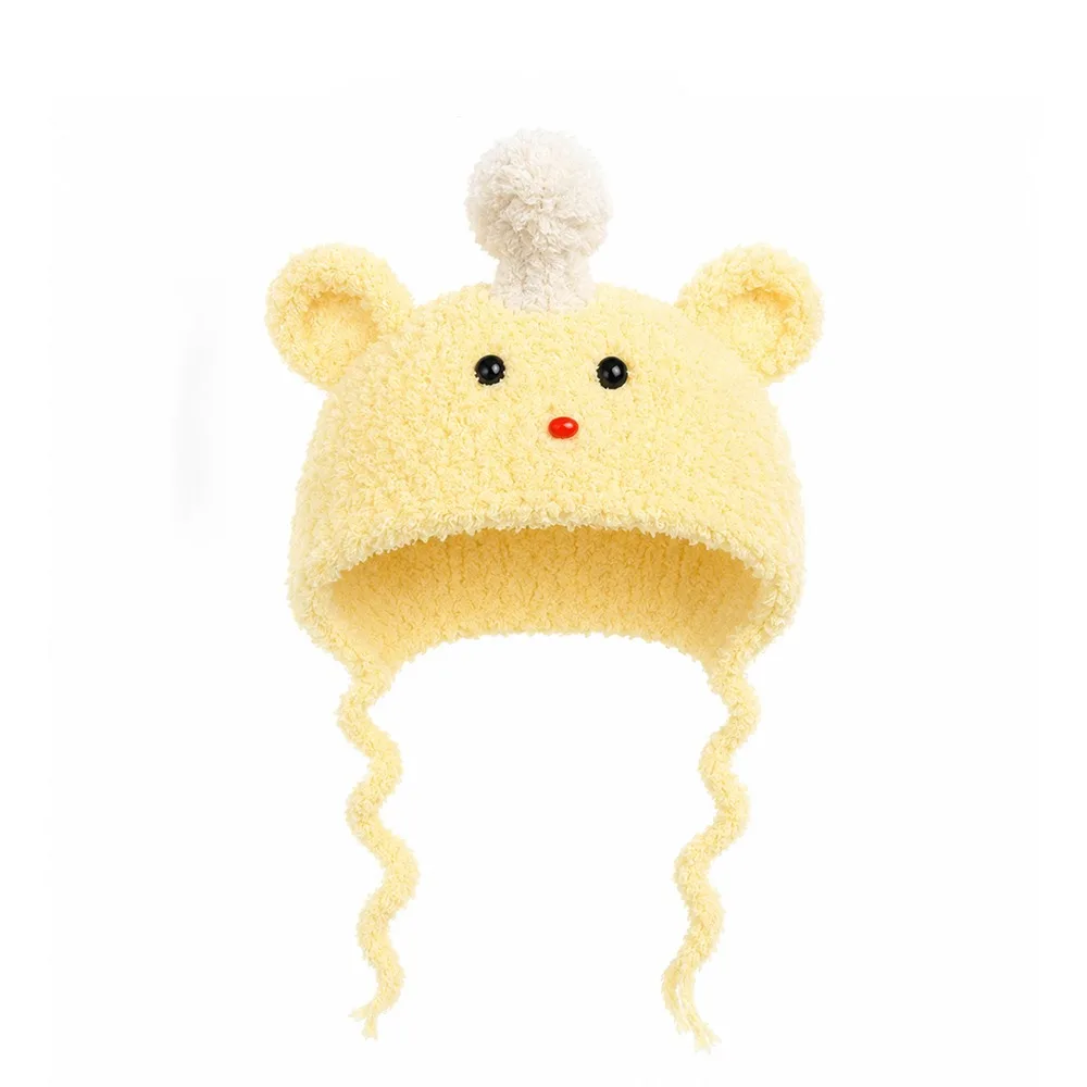 Adjustable Ties Small Pet Plush Crochet Hat Bear-Shaped Sunflower Hamster Knitted Hat Hand Crocheted Shape-Retaining