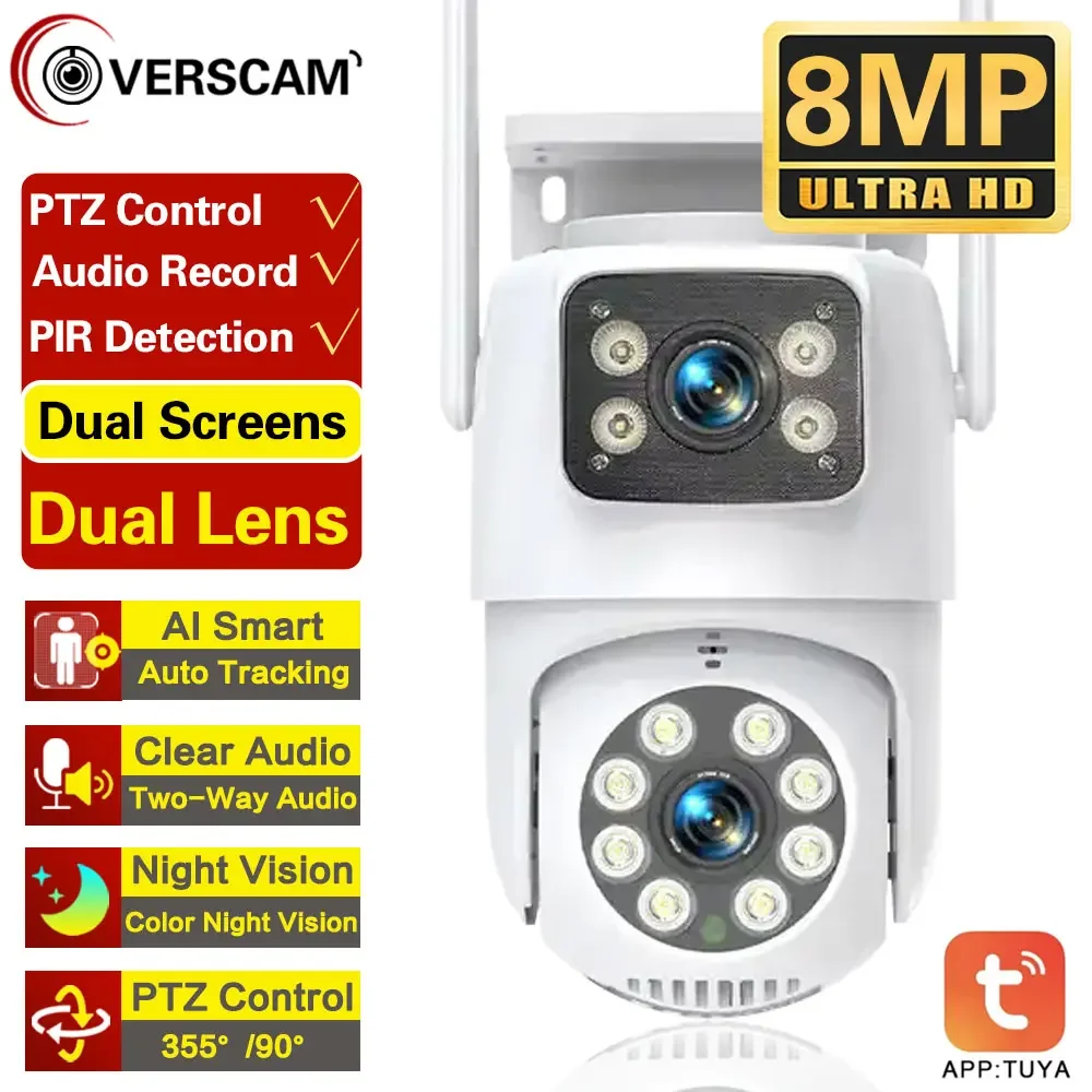 

4K 8MP Dual Lens PTZ WIFI Camera Dual Screen Ai Human Auto Tracking Outdoor 4MP Security Video Surveillance Camera Tuya APP