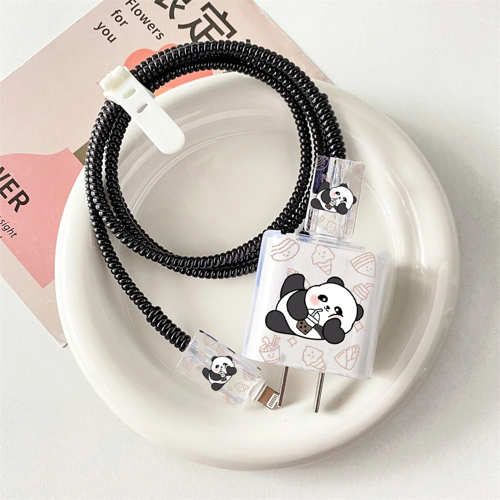 Cute Cartoon USB Cable Winder Spiral Protection Cover for Apple 18W 20W US Adapter Fast Charger Case Soft Protector for Iphone14