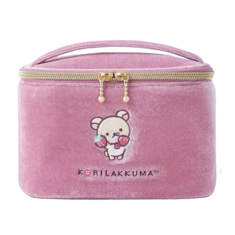 Rilakkuma Korilakkuma Bear Makeup Bag Storage Organizer With Mirror Embroidery Pink Cute Cosmetic Box Toiletry Bag Beauty Case