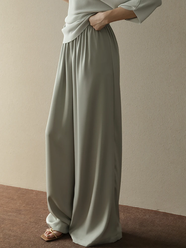 

Женские повседневные брюки свободного кроя с прямыми штанинами, новинка 2025 года, удлиненные, струящиеся, комфортные, с высокой талией, из полиэфирного волокна, широкие брюки-палаццо