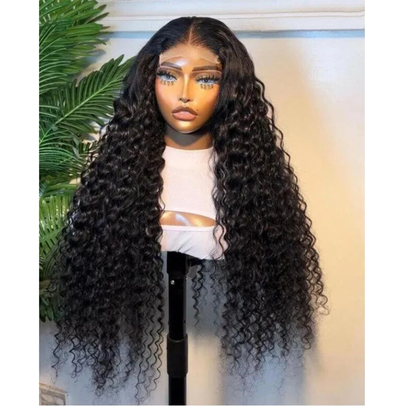 

Deep Black Long Balck 180Density 26inch Soft Kinky Curly Lace Front Wig For Women with Babyhair PrePlucked Daily Glueless Wigs