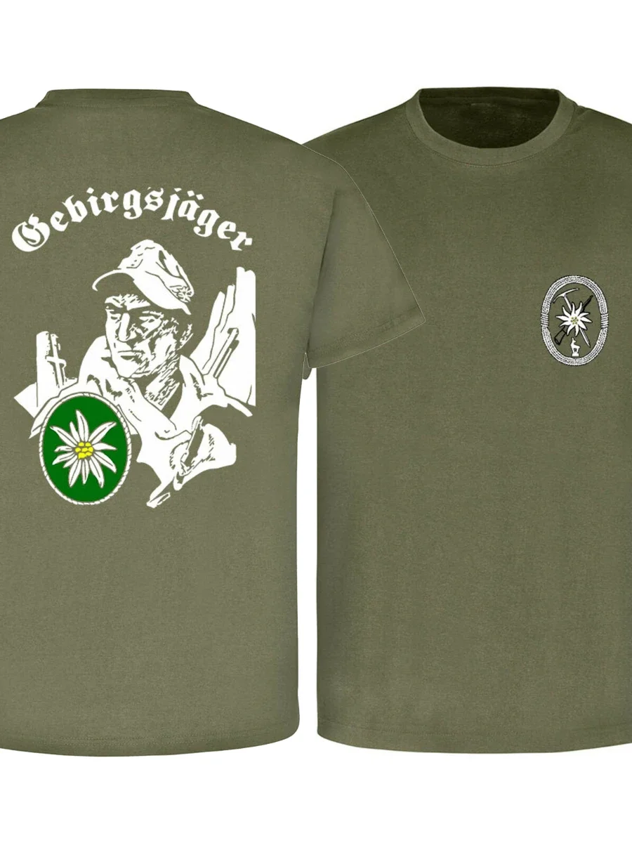 Gebirgsjäger Veteran Bundeswehr Alpen Bayeemrn Gams Edelweiss T-Shirt. Summer Cotton Short Sleeve O-Neck Mens T Shirt New S-3XL