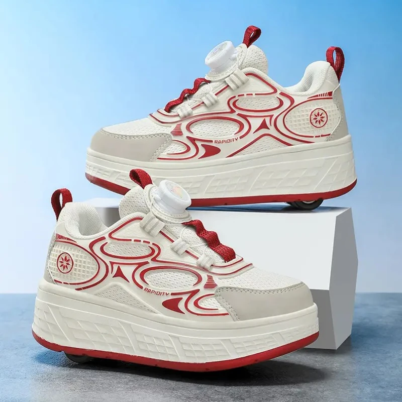 أحذية مشي برباط قابلة للتنفس للفتيات 2025 زلاجات دوارة رياضية قابلة للسحب بأربع عجلات للطالبات أحذية رياضية خارجية