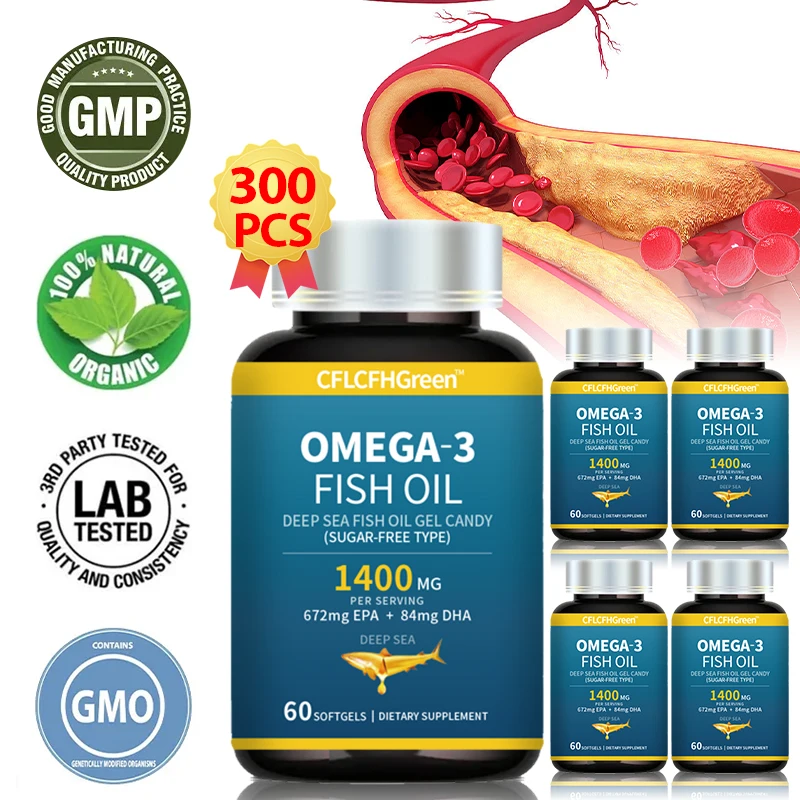 Blood Lipids Cleanse Fish Oil Omega3 Capsules For Heart Skin Joint Eye Health High Quality Blood Vessels Cleansers 60/180/300Pcs