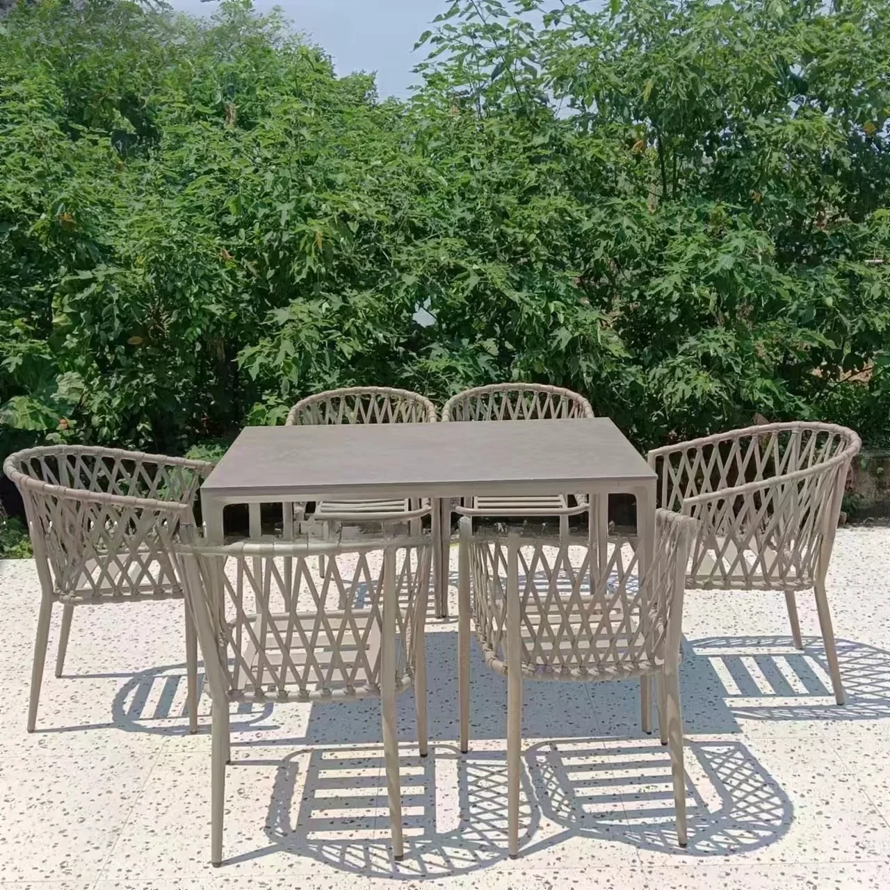 

Outdoor rattan chair rock slab table, courtyard open-air villa casual rattan dining table and chair combination