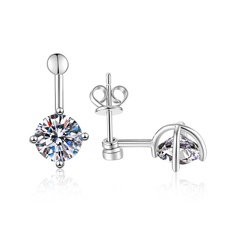

925 Pure silver earrings，Simple、Elegant and luxurious，Exudes a high-end aura。 1Carat D Moissanite Four-prong earrings