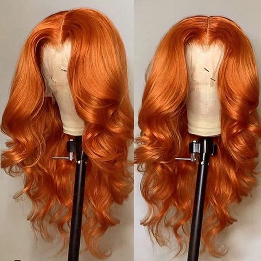 200Density Brazilian 4x4 Lace Front Human Hair Bob Wig Colored Ginger Orange Body Wave Transparent Lace Frontal Wigs For Women