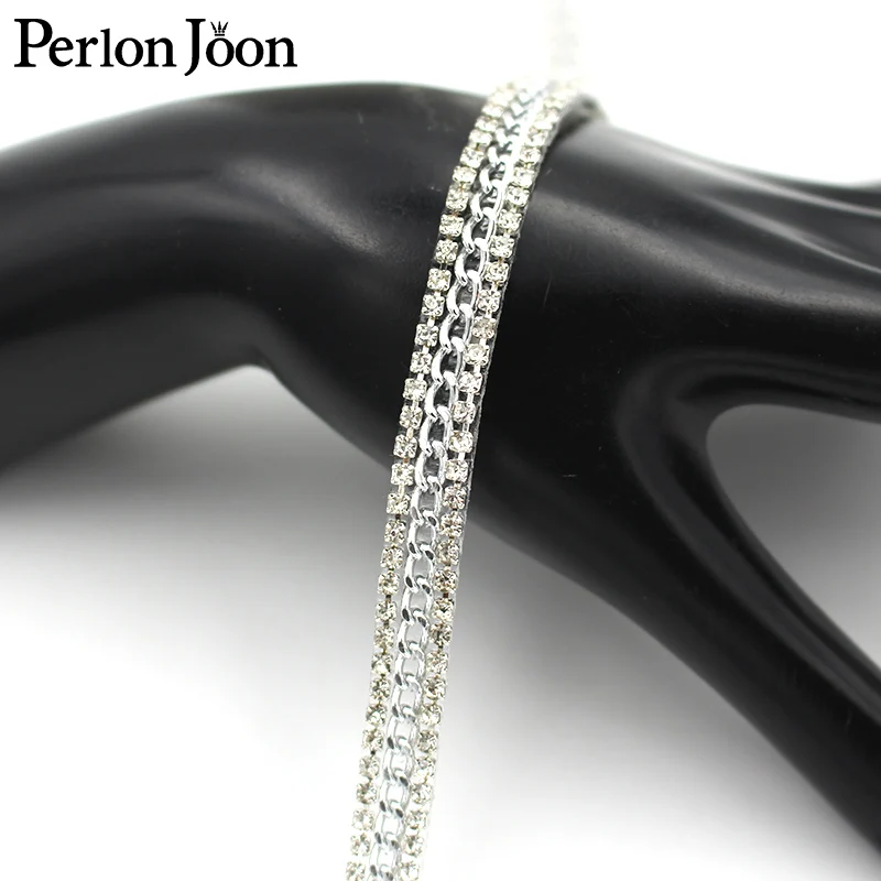 1 Yard Wide 8mm Silver Black Hot Repair Metal Chain DIY Rhinestone Trim Webbing Clothing Bags Shoes Accessories Decoration TR151