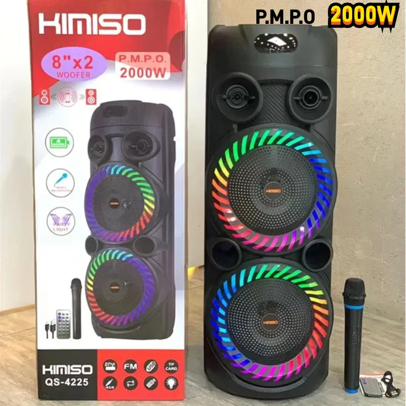 Kimiso QS-4225 New Double 8inch Horn Speaker 2000W Peak Value Big Power Multi Function Karaoke Bluetooth Speaker With Remote/mic