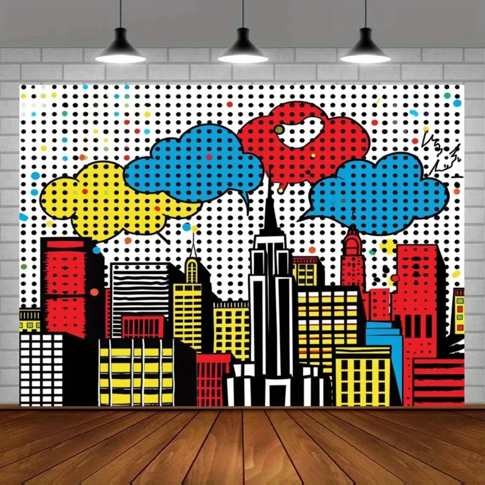 Superhero City skyline background Polyester photography banner studio booth and party decorations