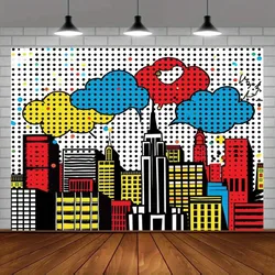 Superhero City skyline background Polyester photography banner studio booth and party decorations