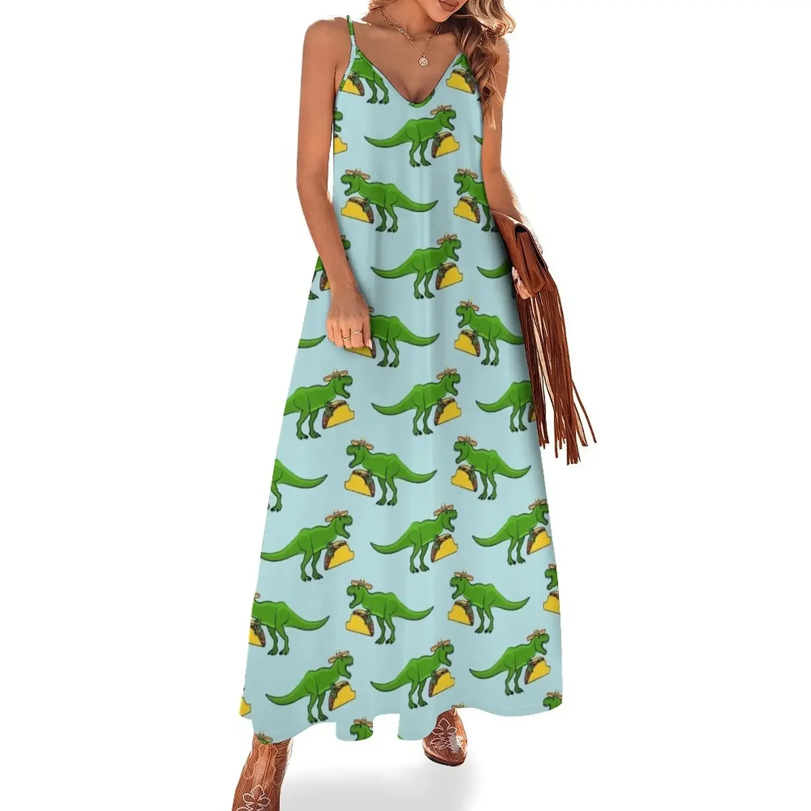 

Tyrannosaurus rex eating tacos Sleeveless Dress Female dress summer women's suit Dress