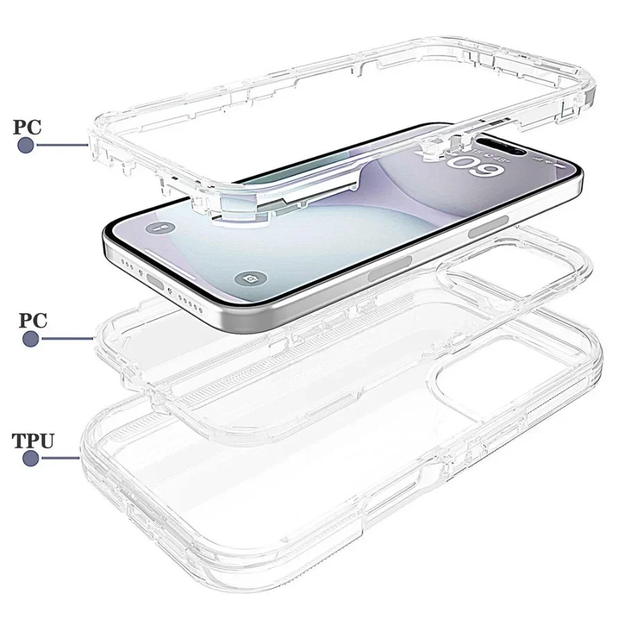 360 °   حافظة هاتف حماية شديدة التحمل لهاتف آيفون 17 Air 16e 16 15 14 13 12 11 Pro XS Max XR 8 7 Plus غطاء صلب مقاوم للصدمات ثلاثي الطبقات